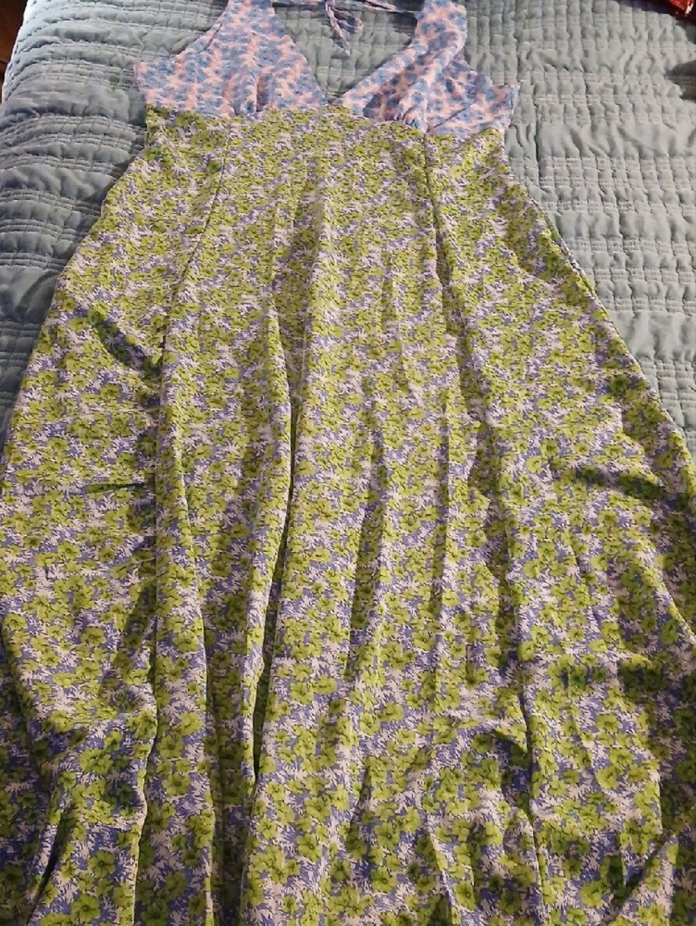 Source Unknown Pink and Blue Floral Maxi Dress with Green Floral Skirt - Picture 2 of 5
